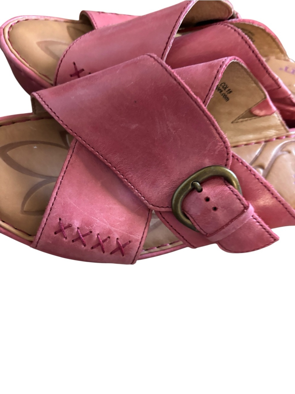 Born Pink Leather Crisscross Slide Mules with Buckle - Picture 5 of 13